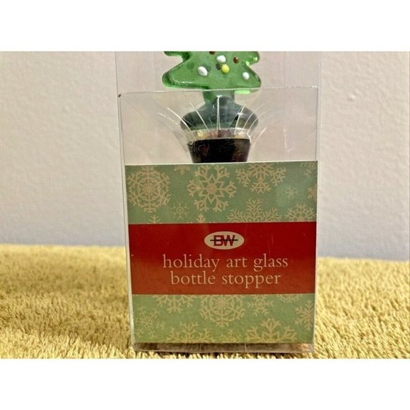 CHRISTMAS TREE HOLIDAY ART GLASS BOTTLE STOPPER BOSTON WAREHOUSE BW ~ NEW IN BOX - Picture 3 of 4